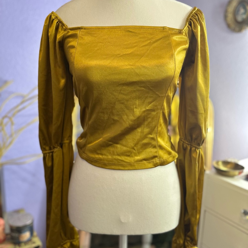 Fashion Nova Yellow Fitted Puff Sleeve Blouse